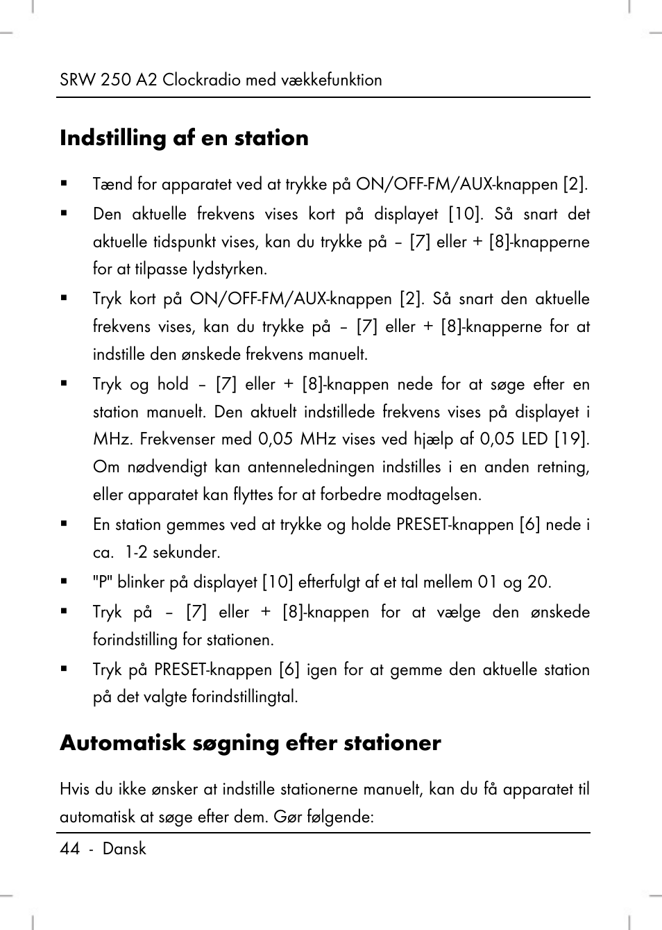 Indstilling af en station, Automatisk søgning efter stationer | Silvercrest SRW 250 A2 User Manual | Page 46 / 144