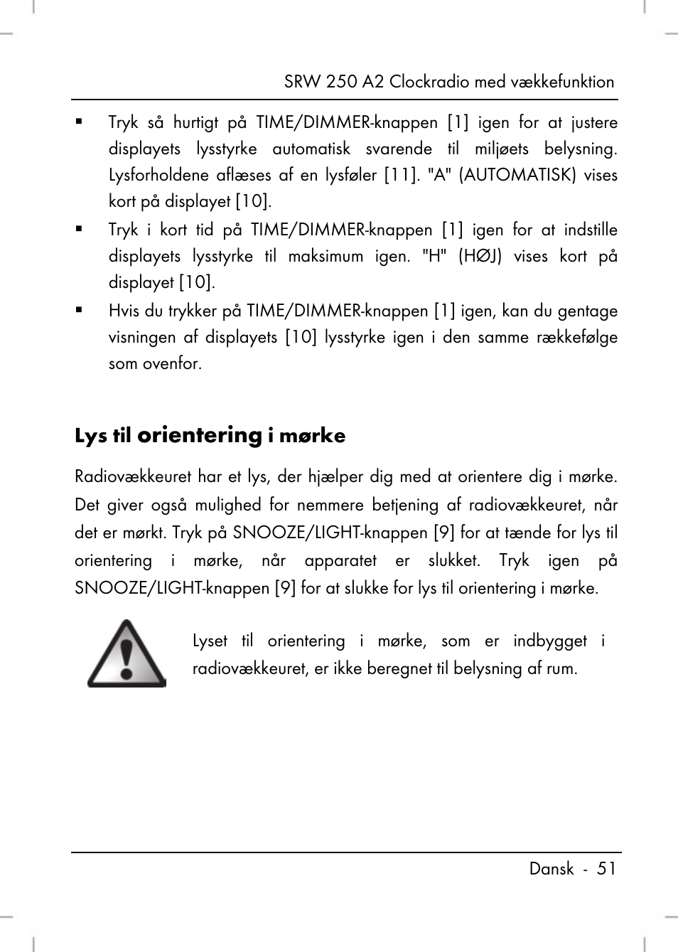 Orientering, Lys til, I mørke | Silvercrest SRW 250 A2 User Manual | Page 53 / 144