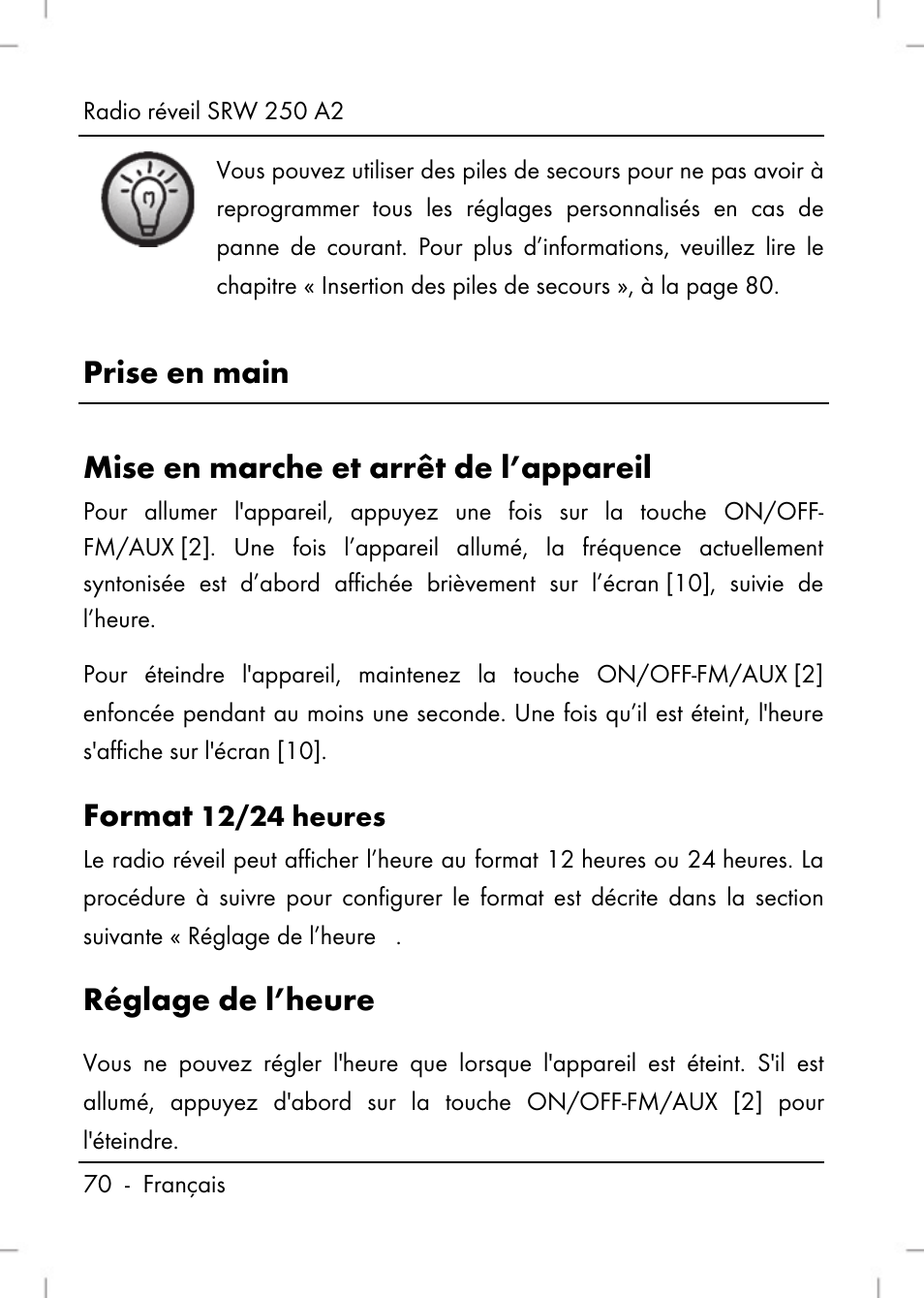 Format, Réglage de l’heure | Silvercrest SRW 250 A2 User Manual | Page 72 / 144