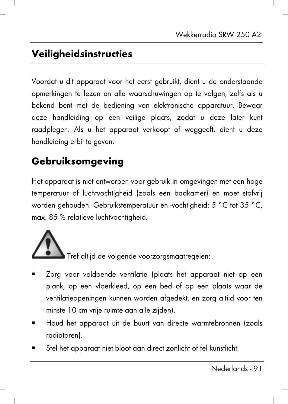 Veiligheidsinstructies, Gebruiksomgeving | Silvercrest SRW 250 A2 User Manual | Page 93 / 144