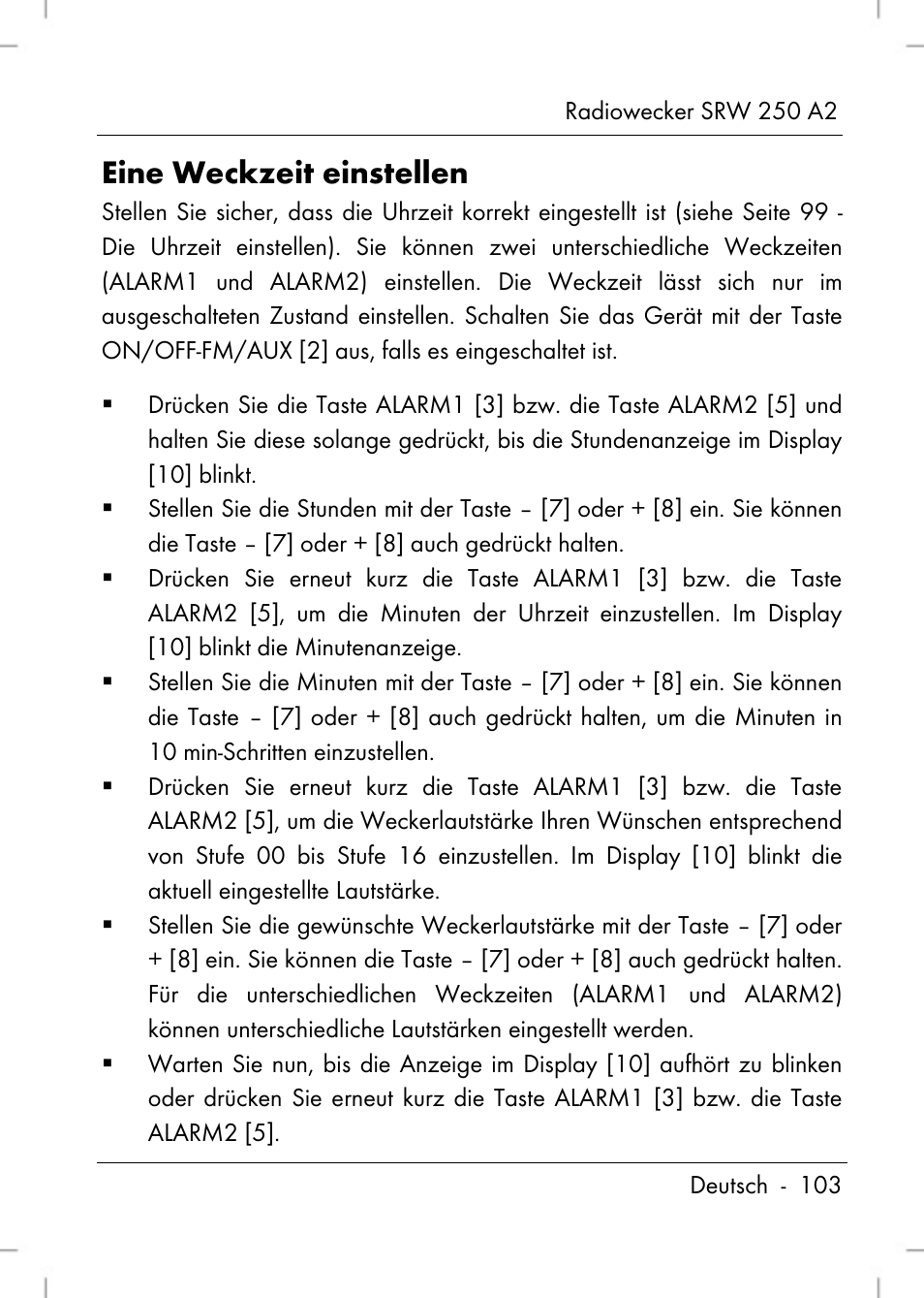 Eine weckzeit einstellen | Silvercrest SRW 250 A2 User Manual | Page 105 / 118