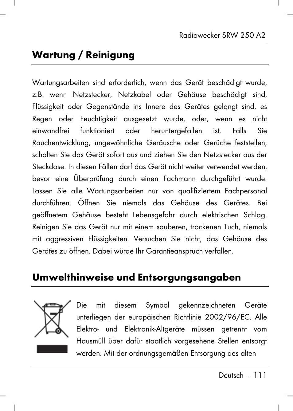 Wartung / reinigung, Umwelthinweise und entsorgungsangaben | Silvercrest SRW 250 A2 User Manual | Page 113 / 118