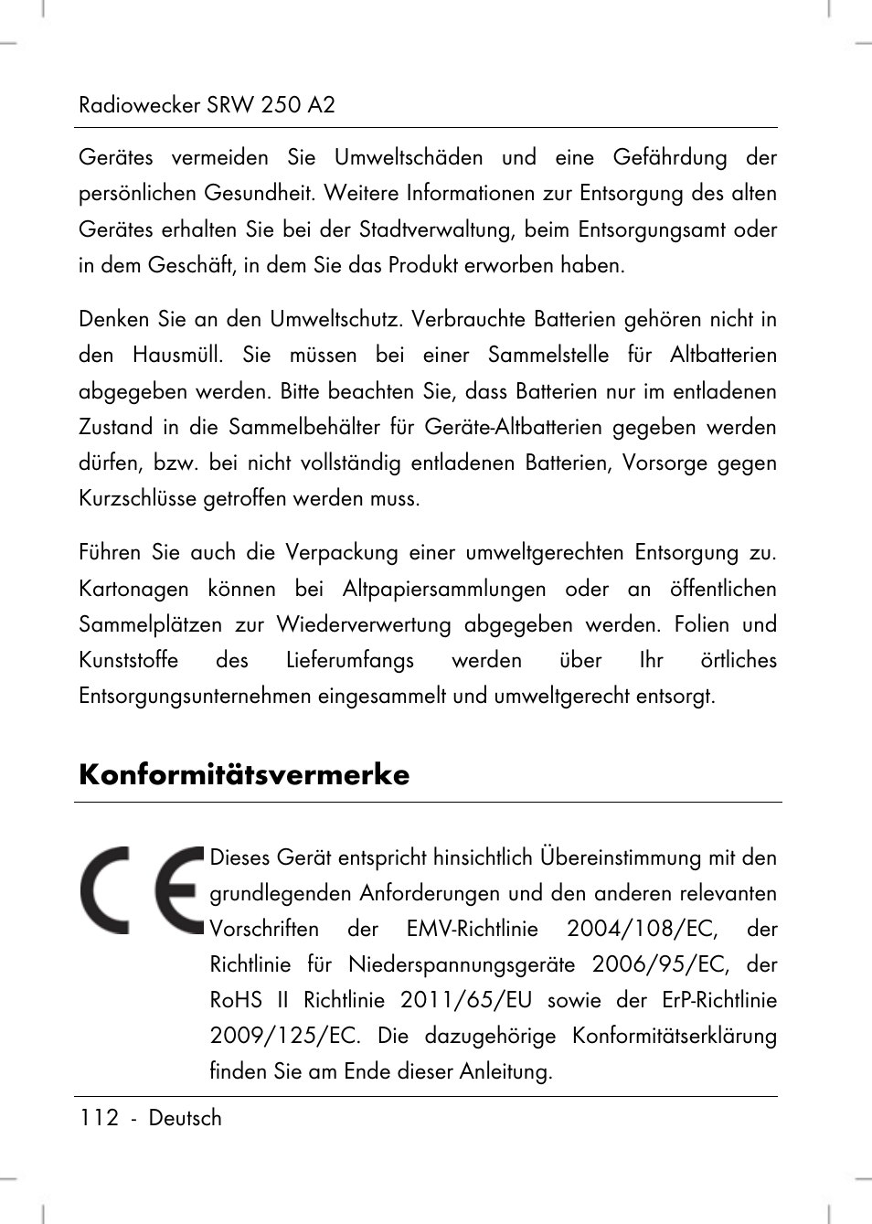 Konformitätsvermerke | Silvercrest SRW 250 A2 User Manual | Page 114 / 118