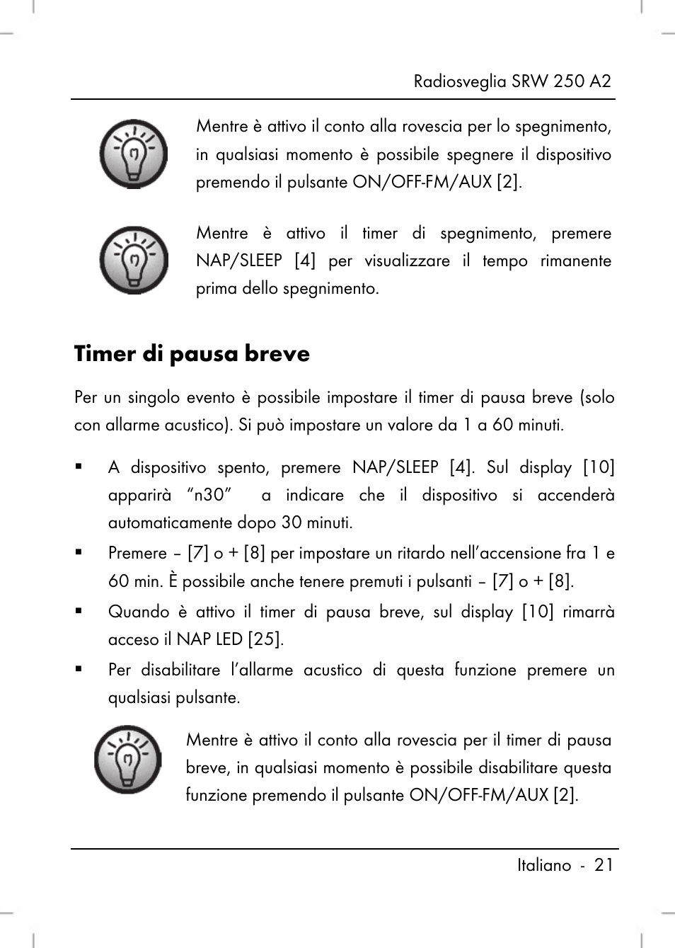 Timer di pausa breve | Silvercrest SRW 250 A2 User Manual | Page 23 / 118