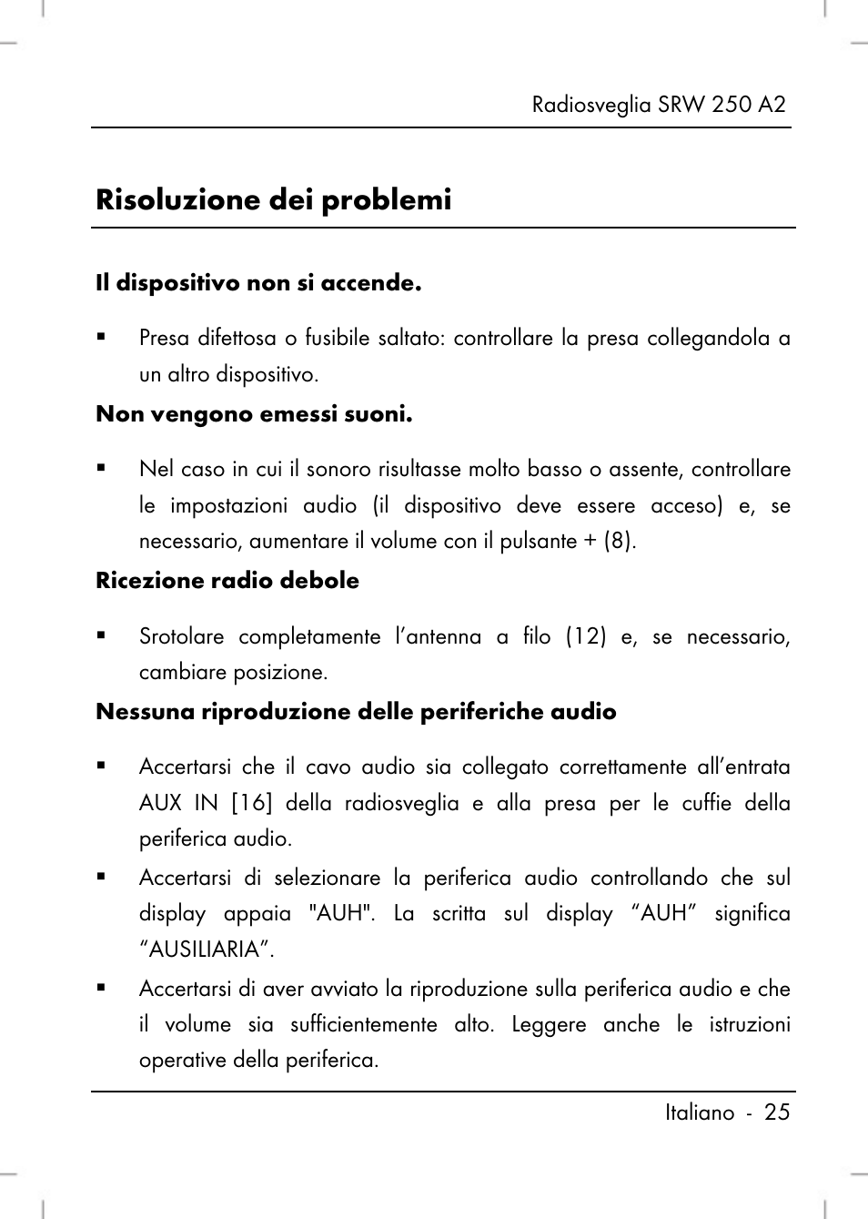 Risoluzione dei problemi | Silvercrest SRW 250 A2 User Manual | Page 27 / 118