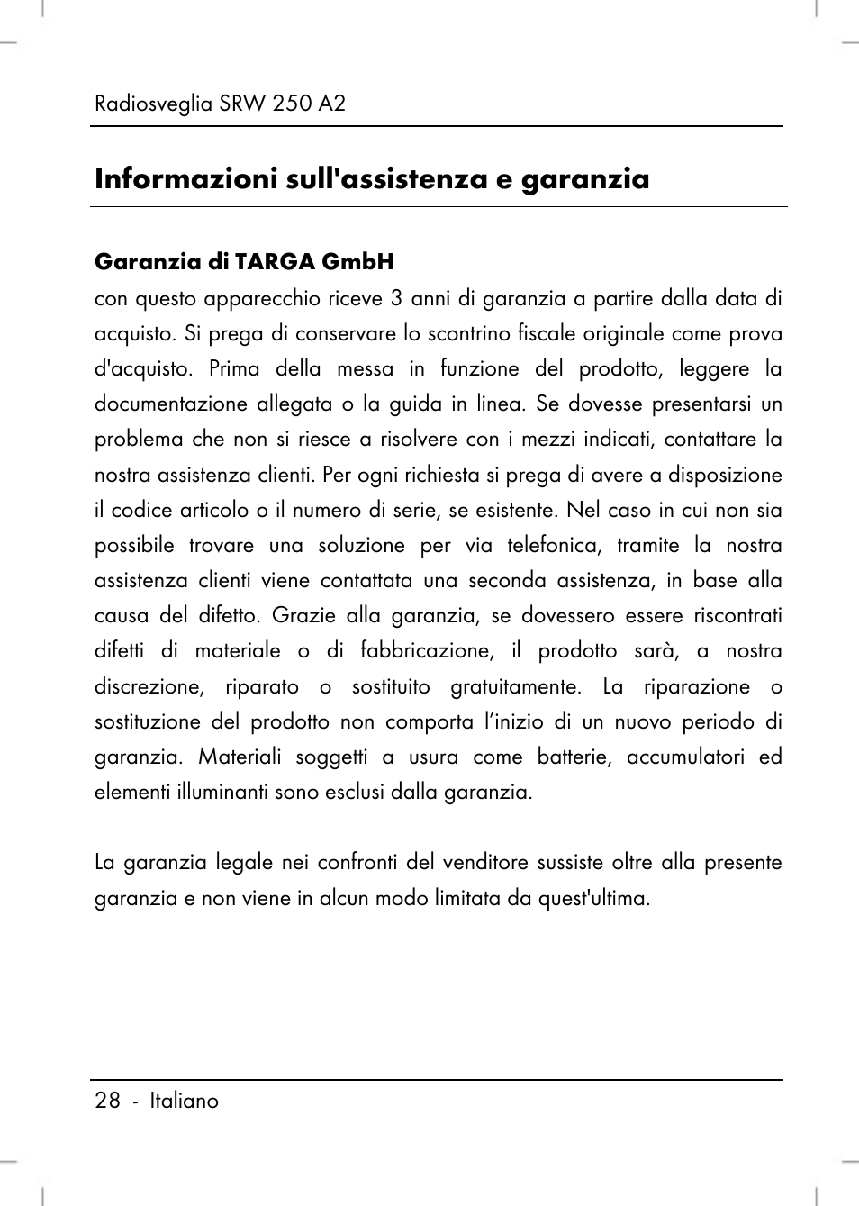 Informazioni sull'assistenza e garanzia | Silvercrest SRW 250 A2 User Manual | Page 30 / 118