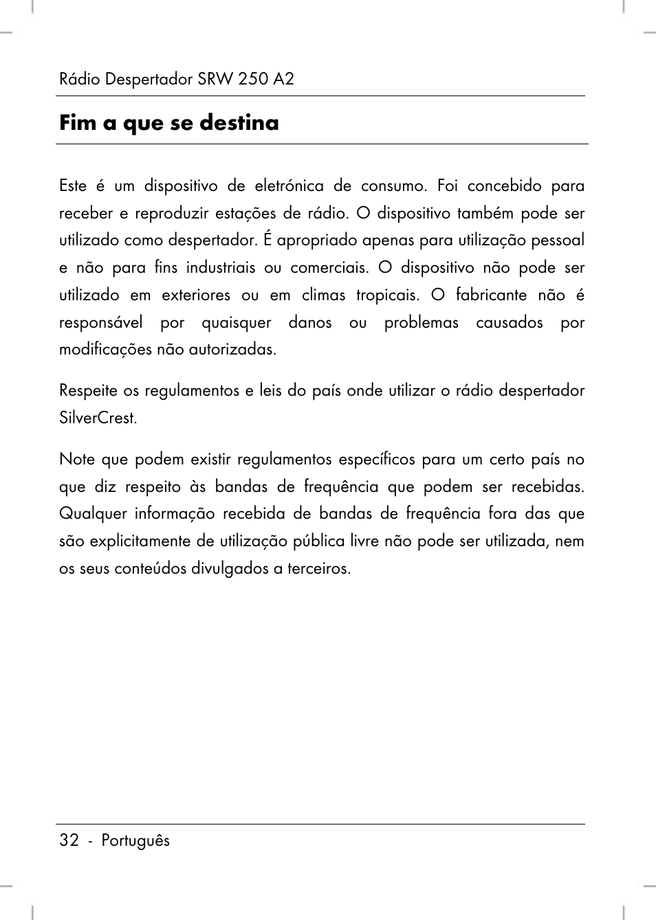 Fim a que se destina | Silvercrest SRW 250 A2 User Manual | Page 34 / 118