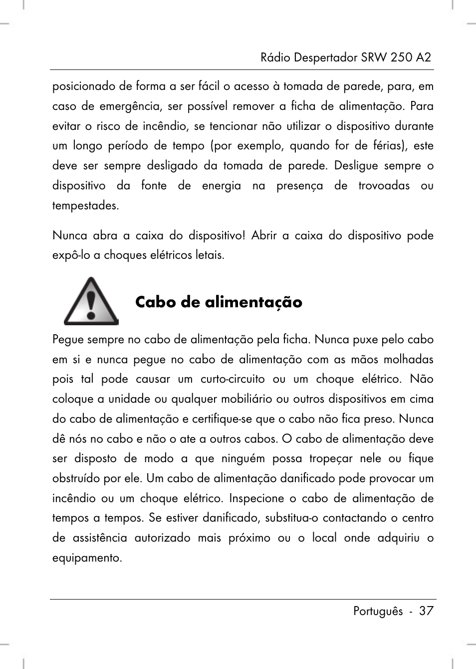 Cabo de alimentação | Silvercrest SRW 250 A2 User Manual | Page 39 / 118