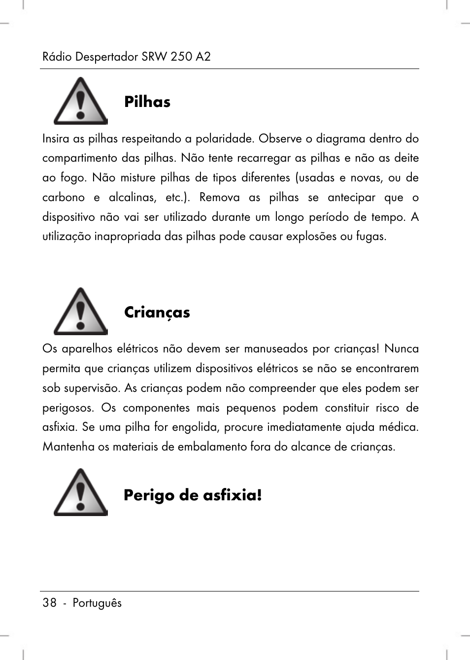 Pilhas, Crianças, Perigo de asfixia | Silvercrest SRW 250 A2 User Manual | Page 40 / 118