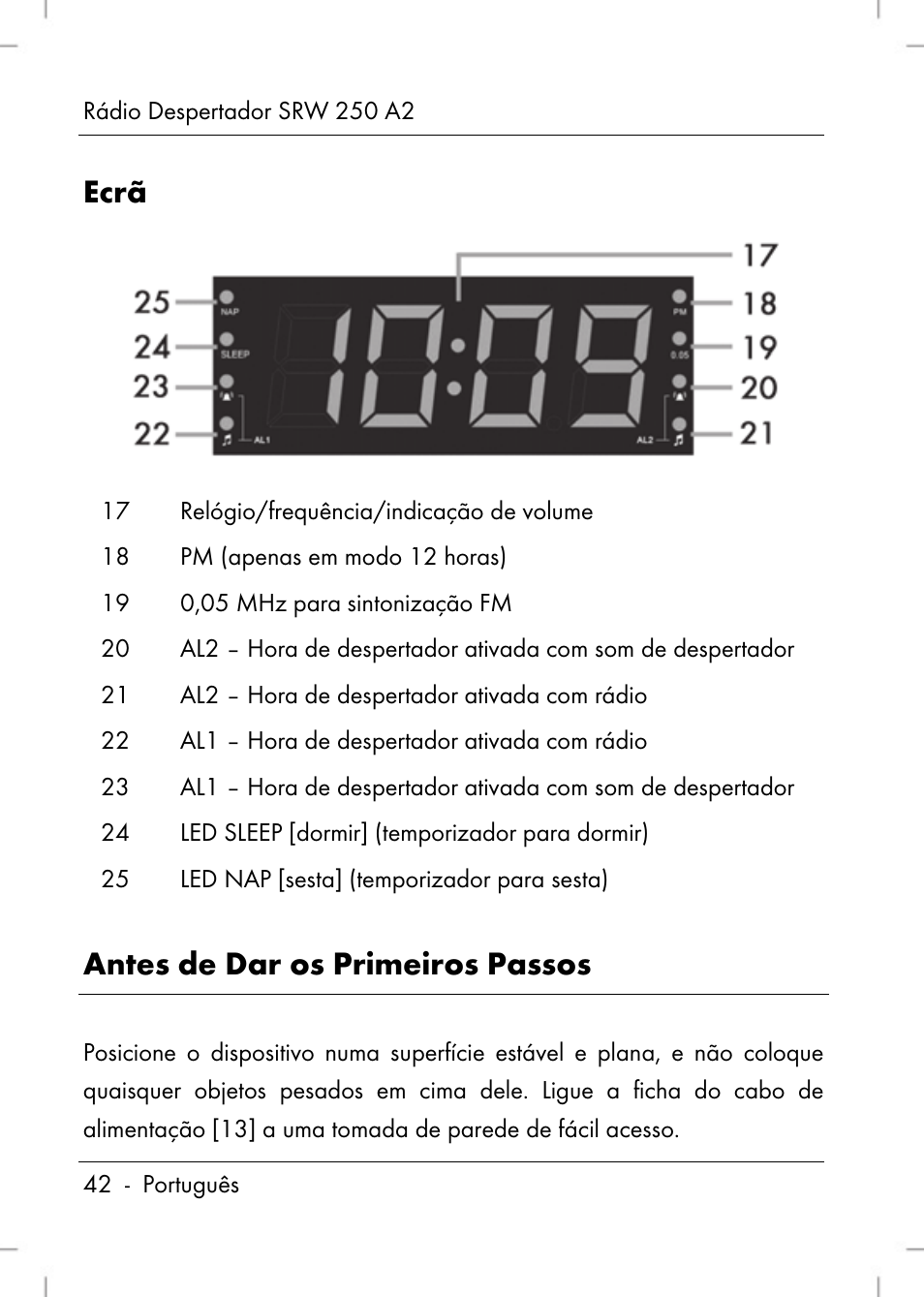 Ecrã, Antes de dar os primeiros passos | Silvercrest SRW 250 A2 User Manual | Page 44 / 118