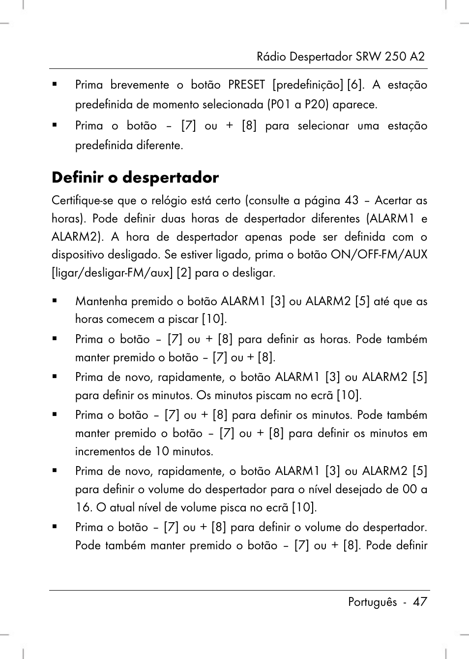 Definir o despertador | Silvercrest SRW 250 A2 User Manual | Page 49 / 118