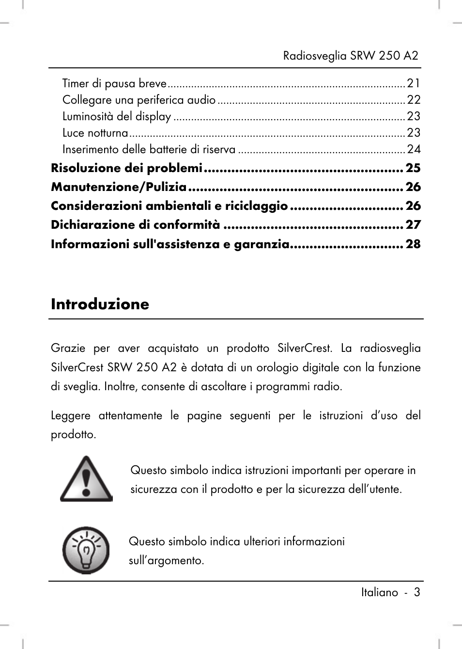Introduzione | Silvercrest SRW 250 A2 User Manual | Page 5 / 118