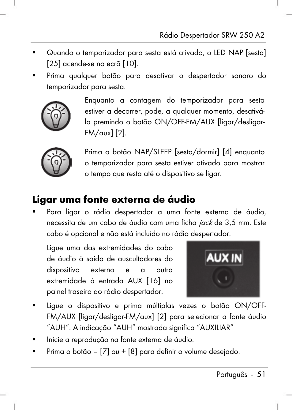 Ligar uma fonte externa de áudio | Silvercrest SRW 250 A2 User Manual | Page 53 / 118