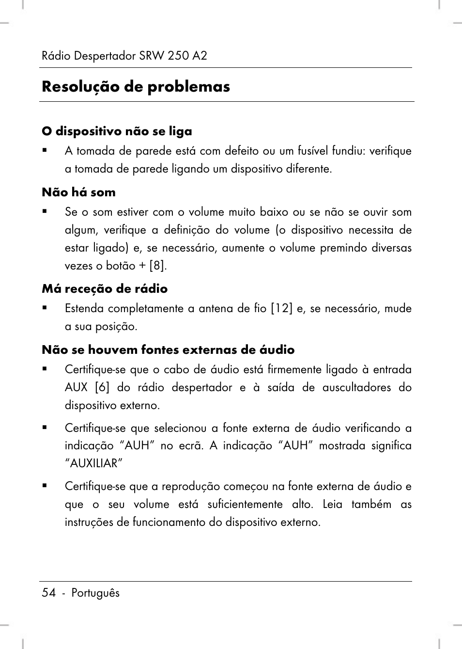 Resolução de problemas | Silvercrest SRW 250 A2 User Manual | Page 56 / 118