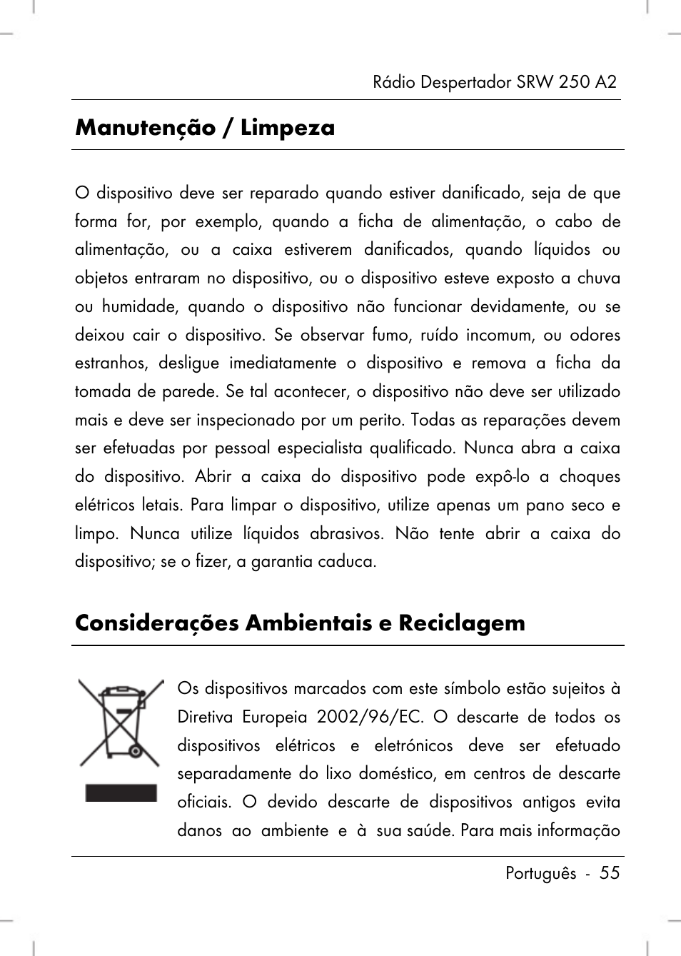 Manutenção / limpeza, Considerações ambientais e reciclagem | Silvercrest SRW 250 A2 User Manual | Page 57 / 118
