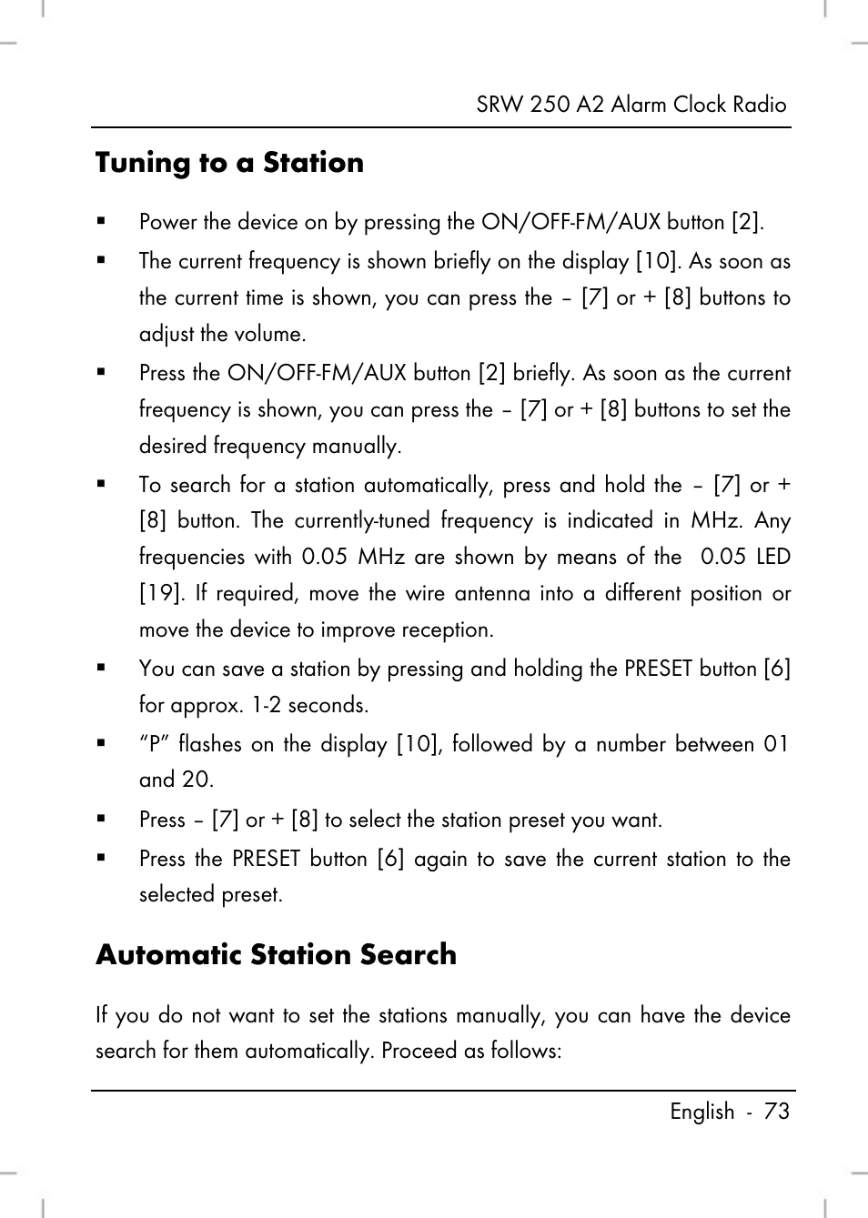 Tuning to a station, Automatic station search | Silvercrest SRW 250 A2 User Manual | Page 75 / 118