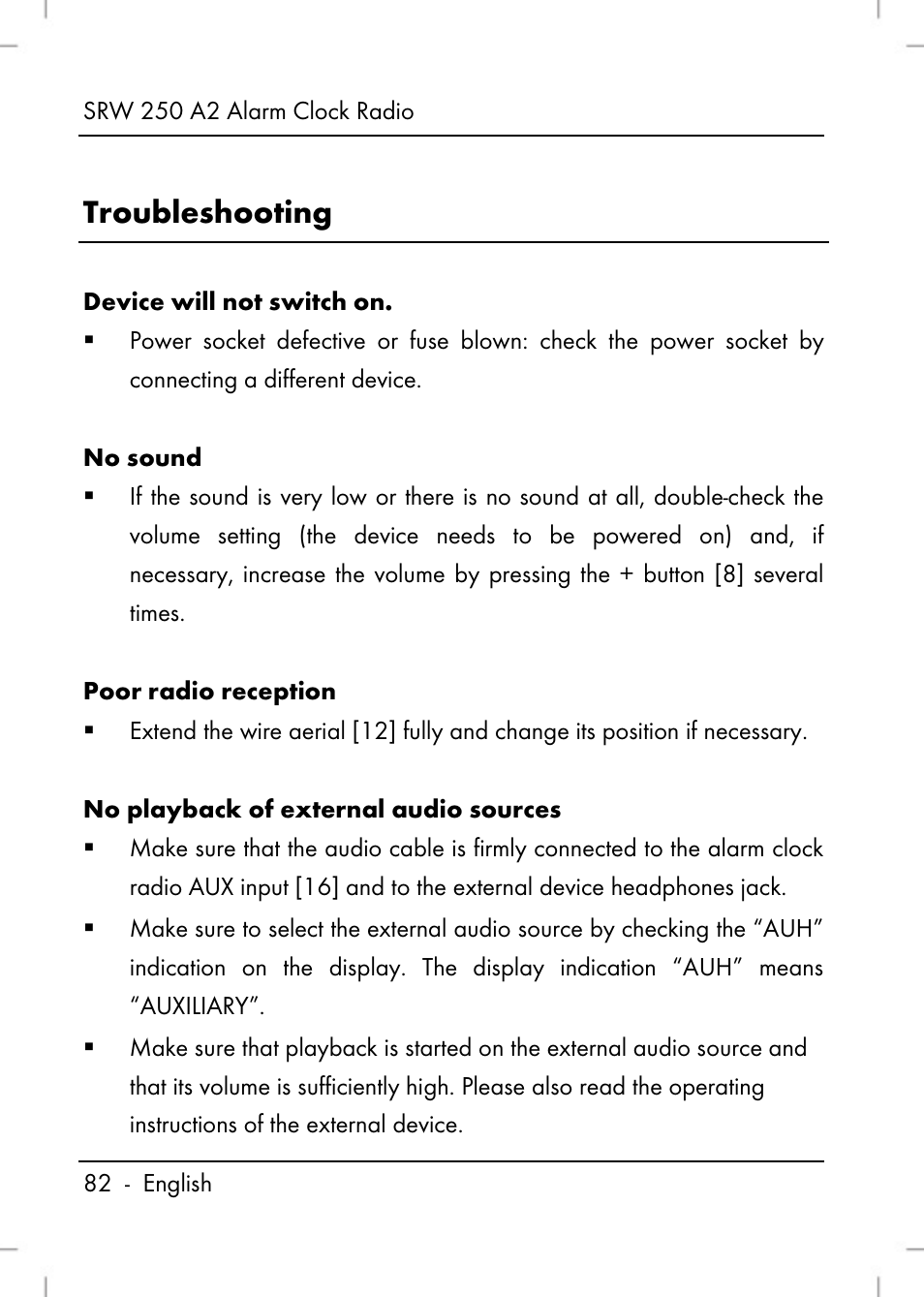 Troubleshooting | Silvercrest SRW 250 A2 User Manual | Page 84 / 118