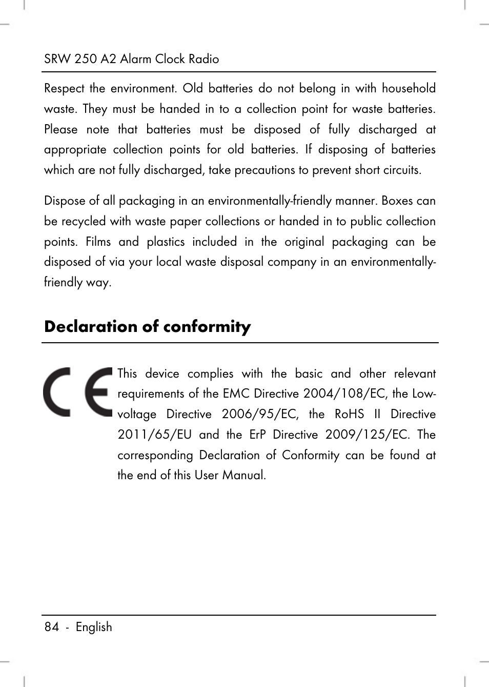 Declaration of conformity | Silvercrest SRW 250 A2 User Manual | Page 86 / 118