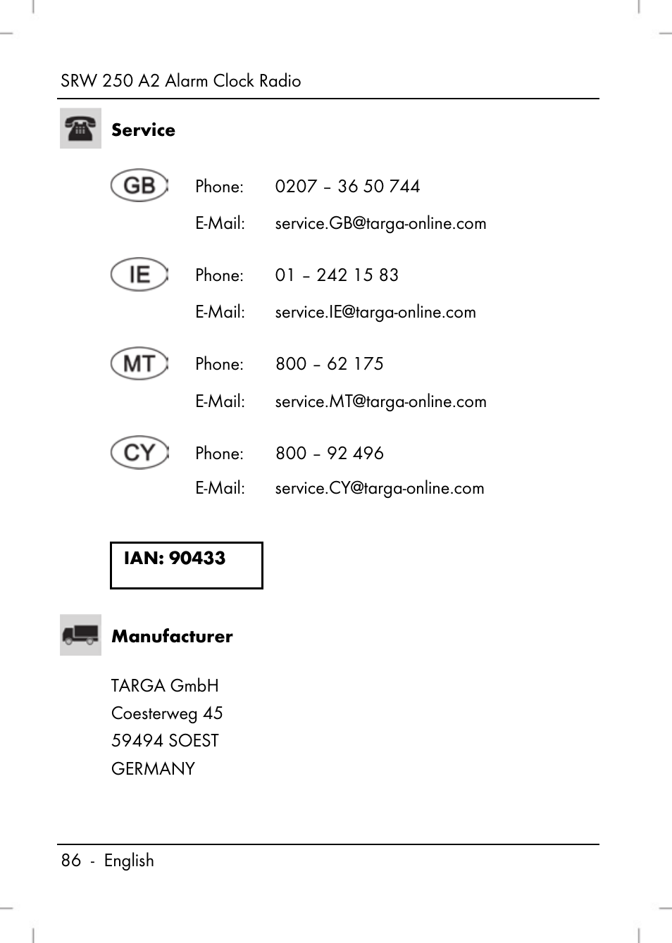 Silvercrest SRW 250 A2 User Manual | Page 88 / 118