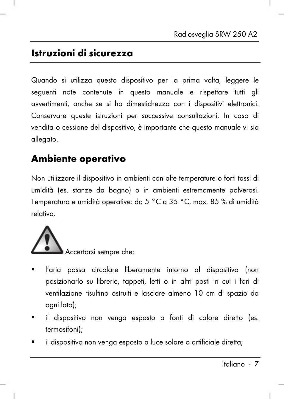 Istruzioni di sicurezza, Ambiente operativo | Silvercrest SRW 250 A2 User Manual | Page 9 / 118