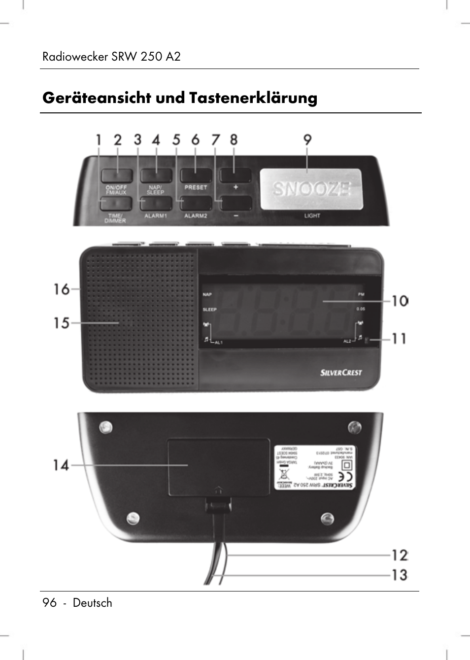 Geräteansicht und tastenerklärung | Silvercrest SRW 250 A2 User Manual | Page 98 / 118