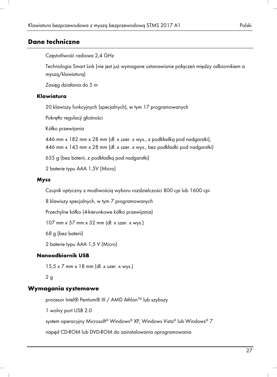 Dane techniczne | Silvercrest STMS 2017 A1 User Manual | Page 29 / 92