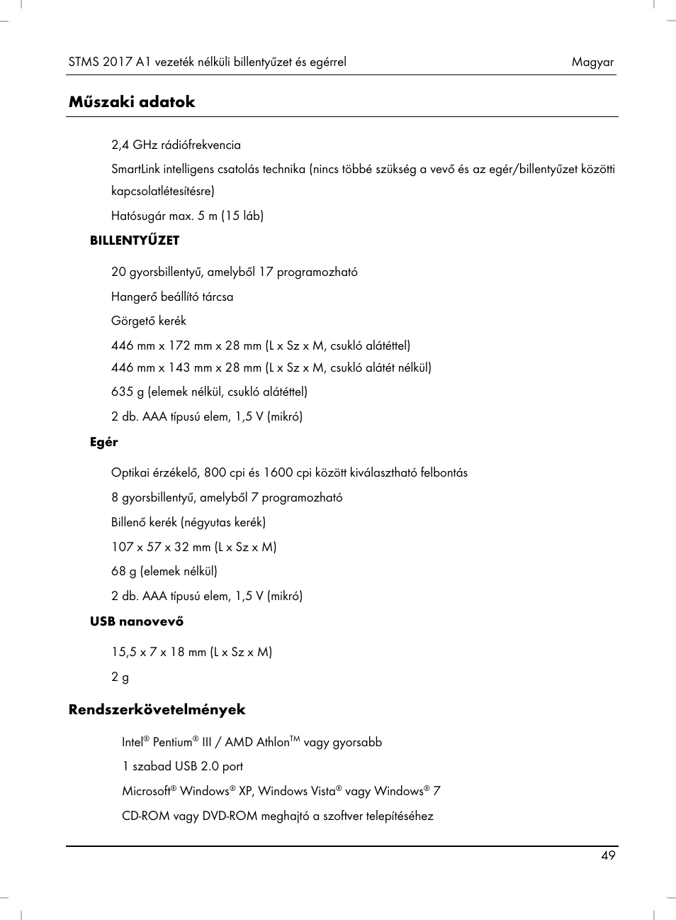 Műszaki adatok | Silvercrest STMS 2017 A1 User Manual | Page 51 / 92