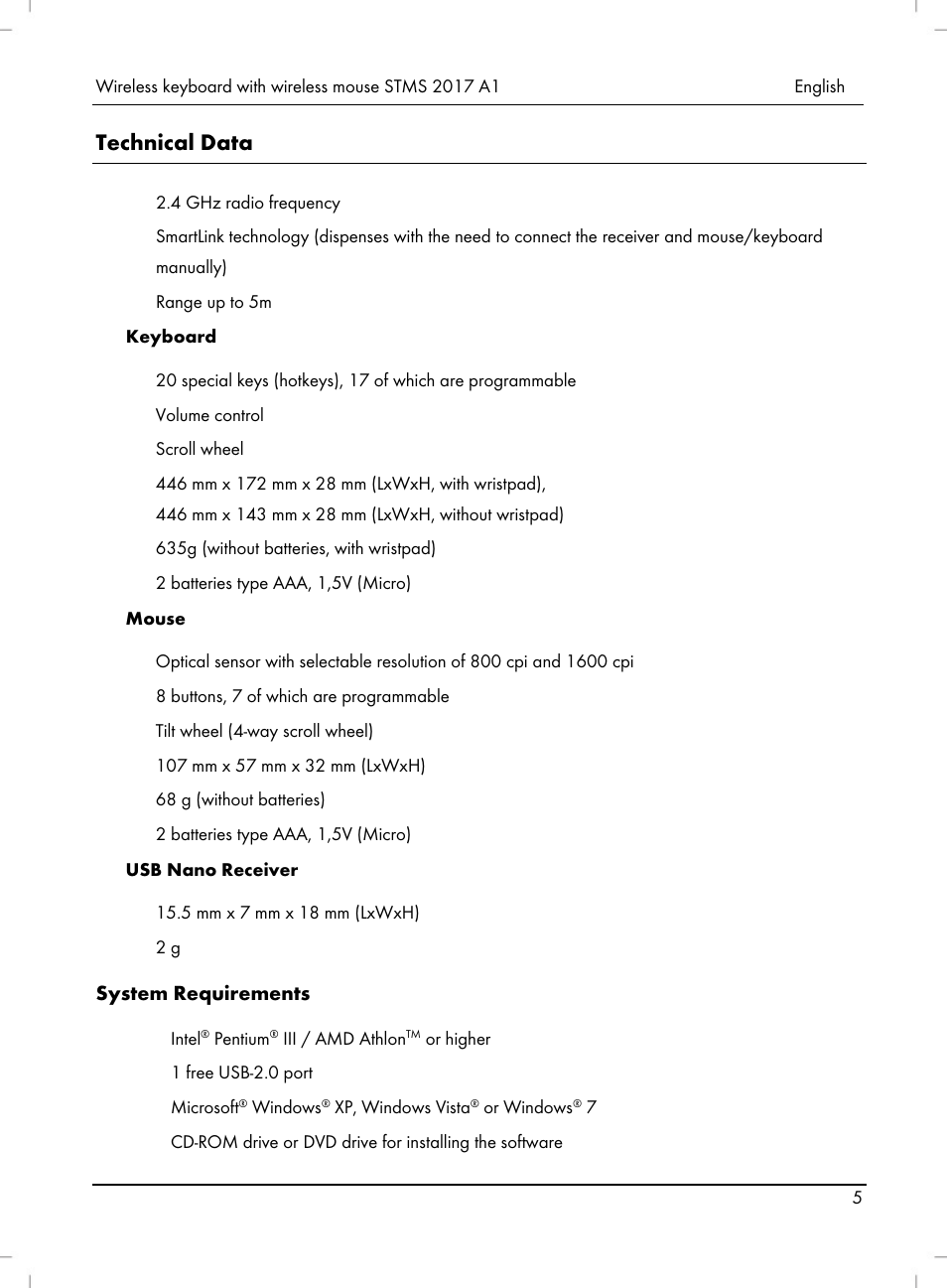 Technical data | Silvercrest STMS 2017 A1 User Manual | Page 7 / 92