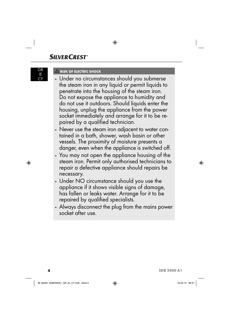 Silvercrest SDB 2400 A1 User Manual | Page 6 / 37
