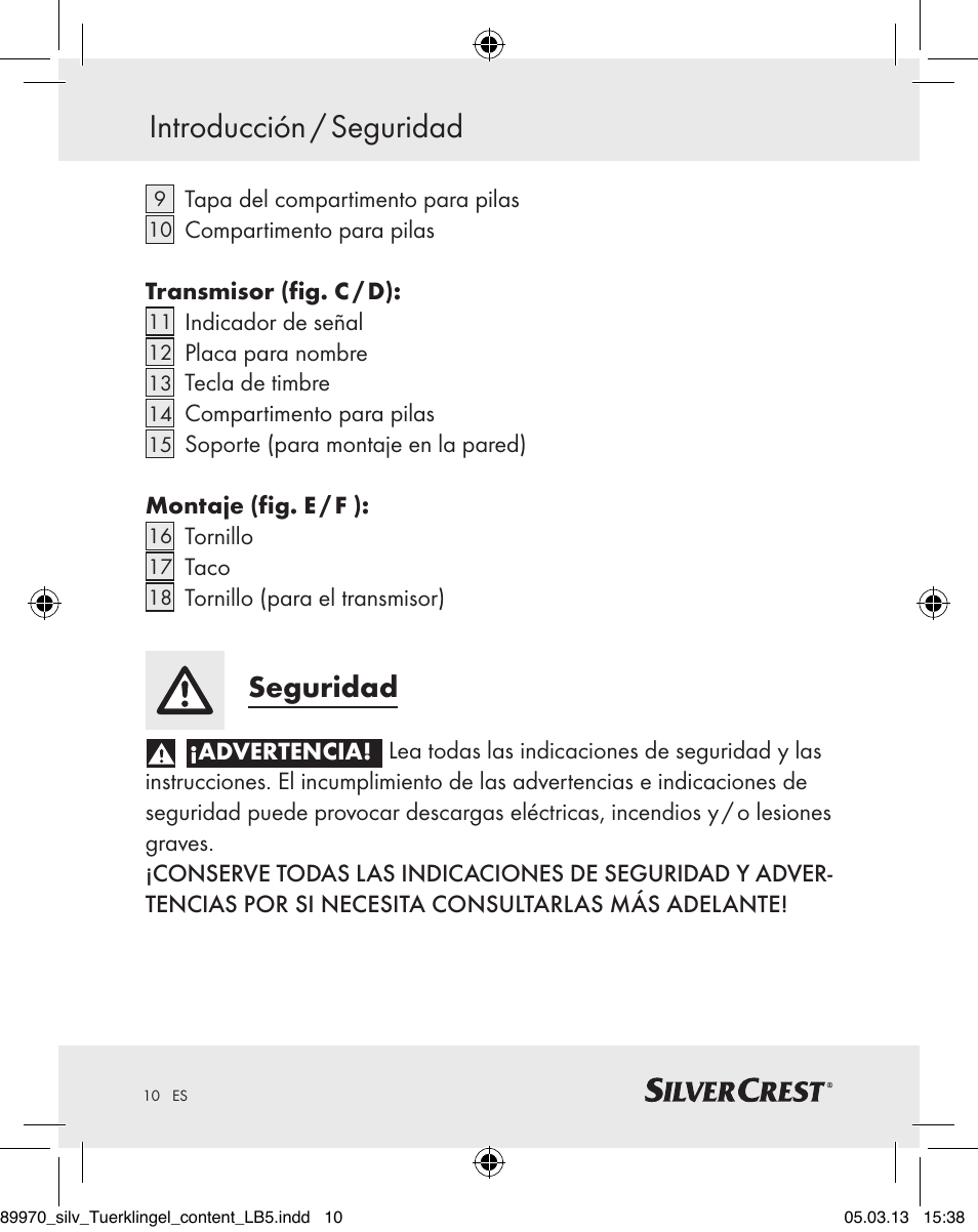 Introducción / seguridad, Seguridad | Silvercrest Z30914 User Manual | Page 10 / 72