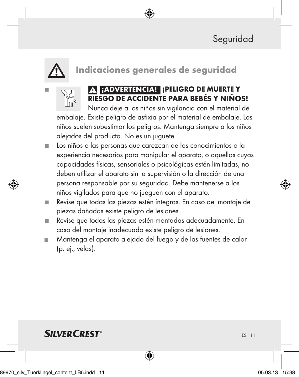 Seguridad, Indicaciones generales de seguridad | Silvercrest Z30914 User Manual | Page 11 / 72