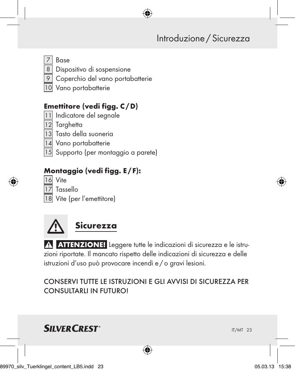 Introduzione / sicurezza, Sicurezza | Silvercrest Z30914 User Manual | Page 23 / 72