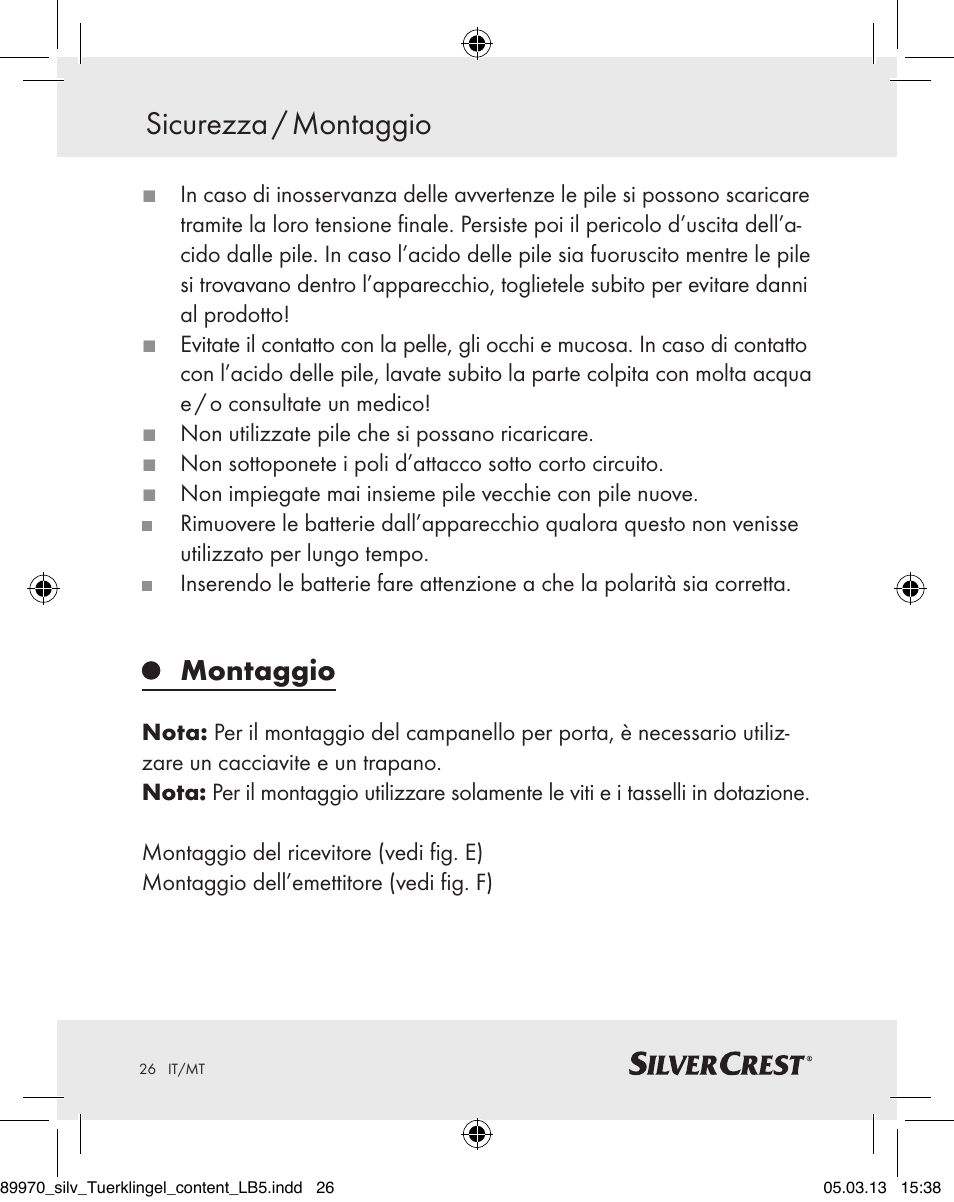 Sicurezza / montaggio, Montaggio | Silvercrest Z30914 User Manual | Page 26 / 72