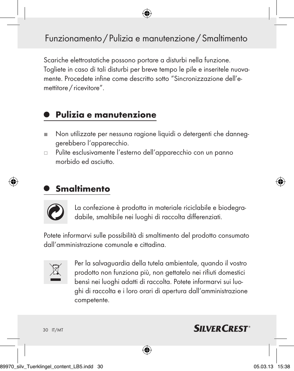 Pulizia e manutenzione, Smaltimento | Silvercrest Z30914 User Manual | Page 30 / 72