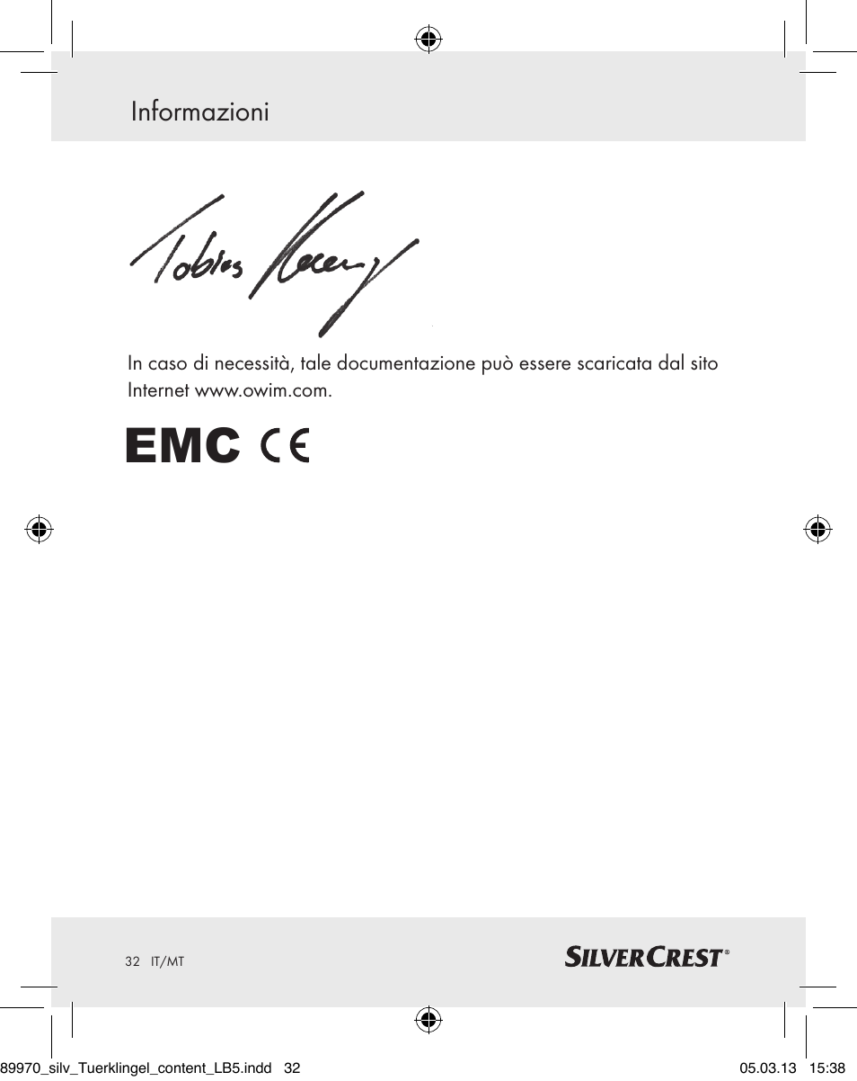 Informazioni | Silvercrest Z30914 User Manual | Page 32 / 72