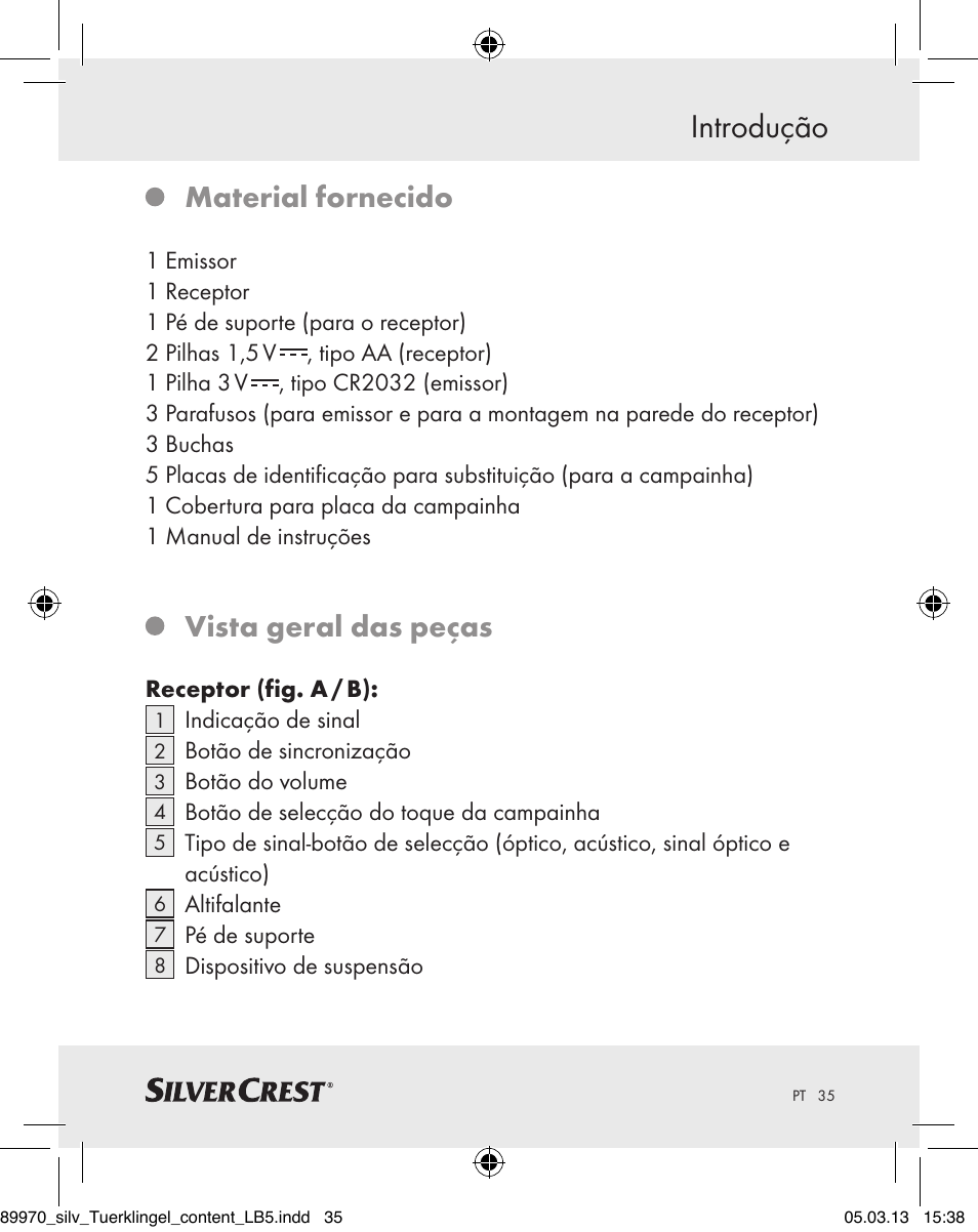 Introdução, Material fornecido, Vista geral das peças | Silvercrest Z30914 User Manual | Page 35 / 72