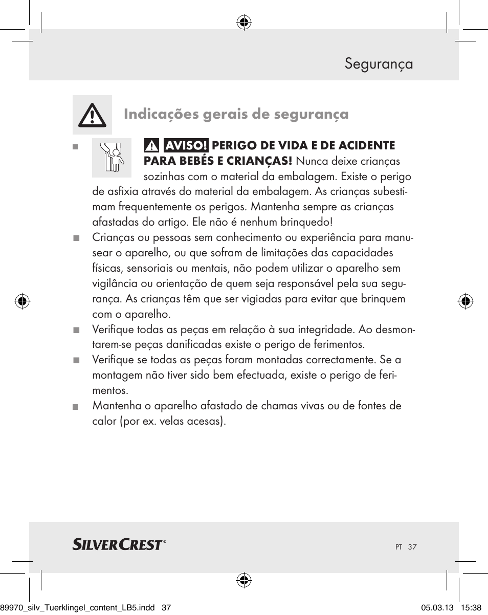 Segurança, Indicações gerais de segurança | Silvercrest Z30914 User Manual | Page 37 / 72