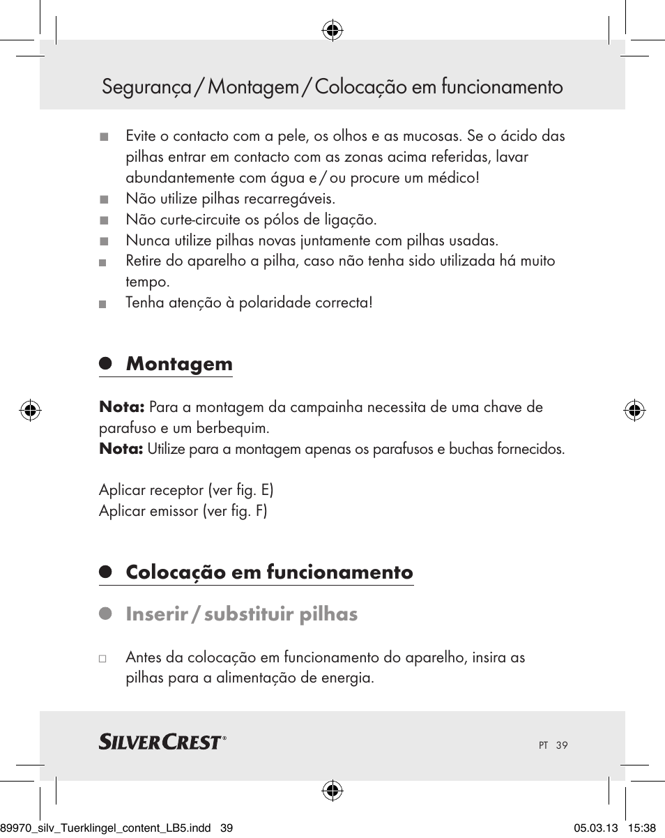 Segurança / montagem / colocação em funcionamento, Montagem | Silvercrest Z30914 User Manual | Page 39 / 72