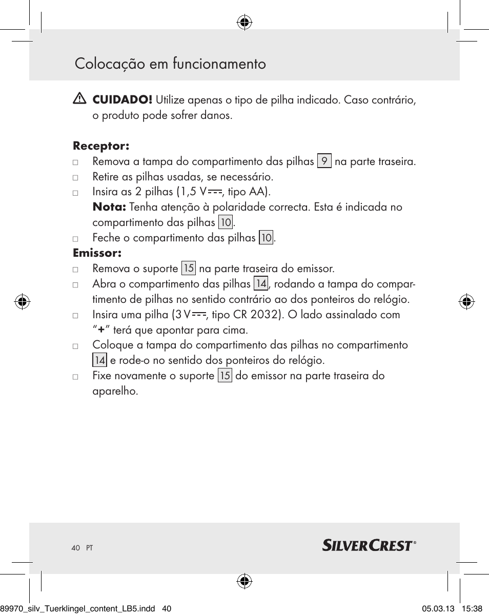 Colocação em funcionamento | Silvercrest Z30914 User Manual | Page 40 / 72