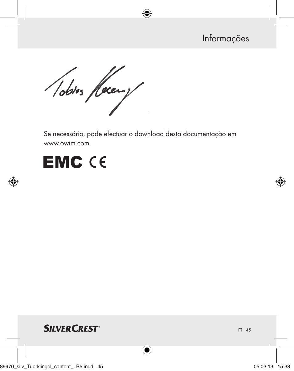 Informações | Silvercrest Z30914 User Manual | Page 45 / 72