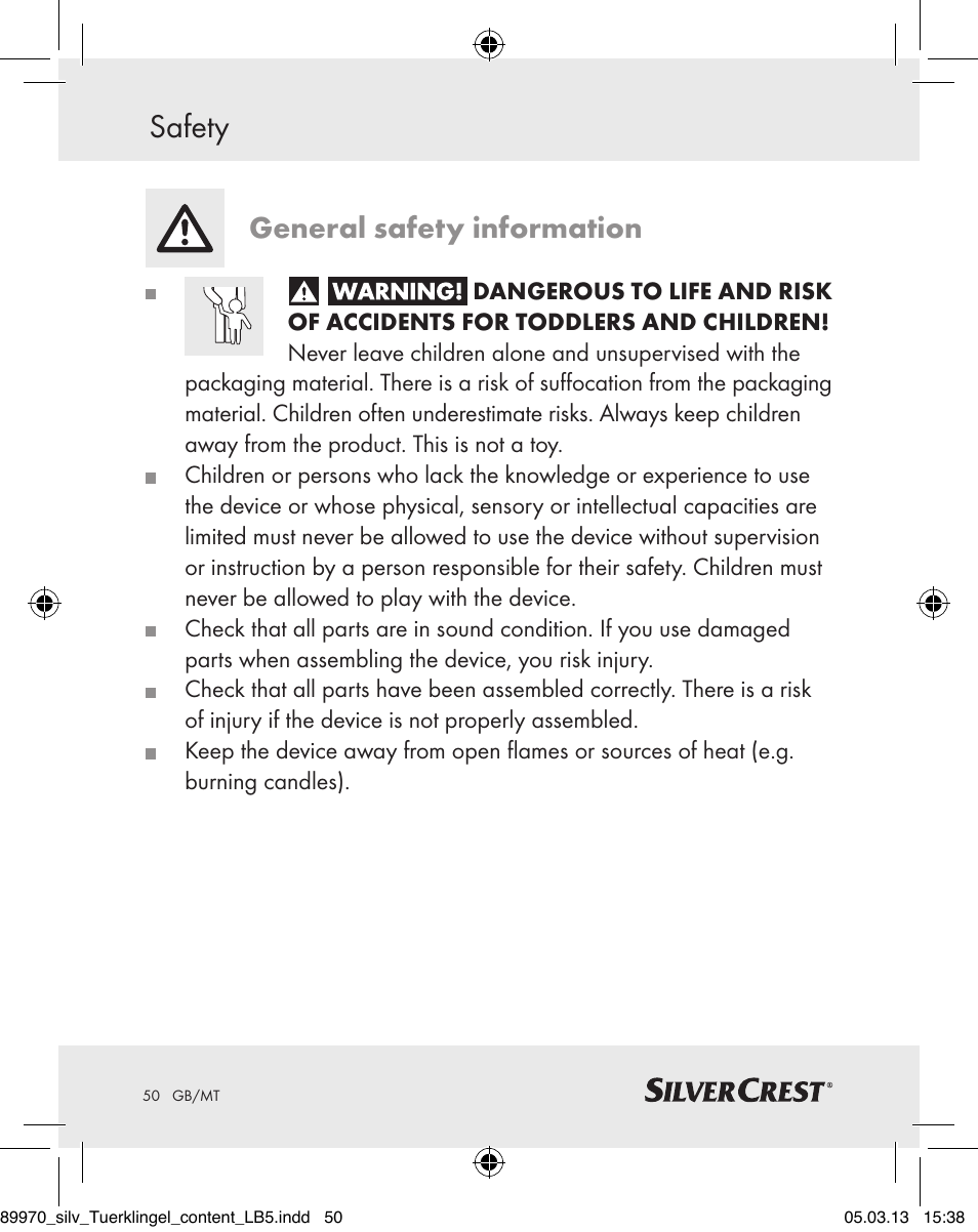 Safety, General safety information | Silvercrest Z30914 User Manual | Page 50 / 72