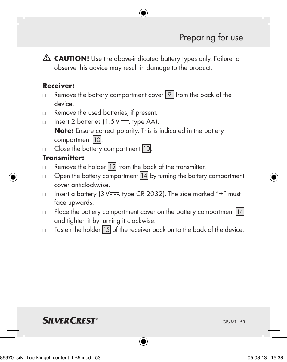 Preparing for use | Silvercrest Z30914 User Manual | Page 53 / 72