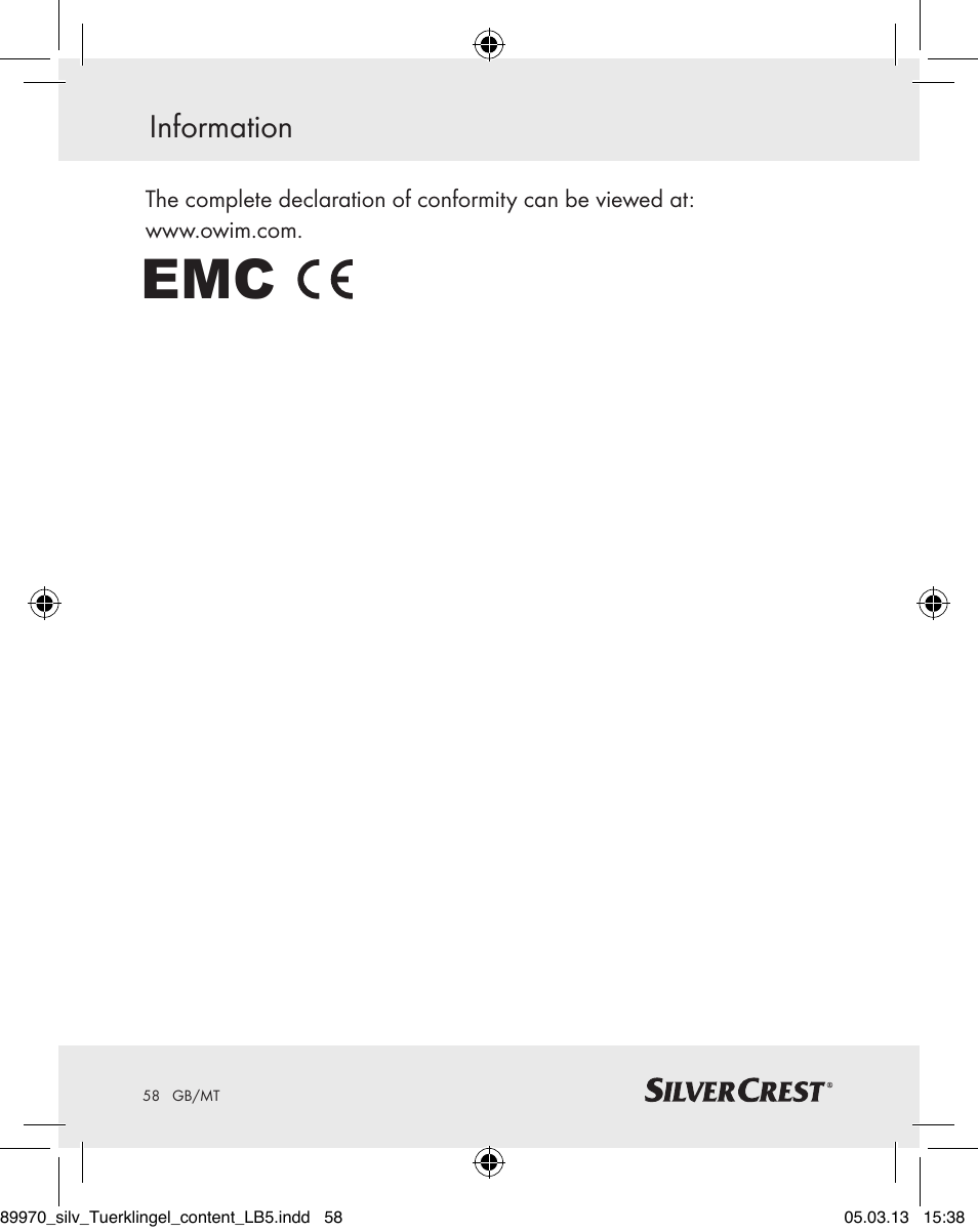 Information | Silvercrest Z30914 User Manual | Page 58 / 72