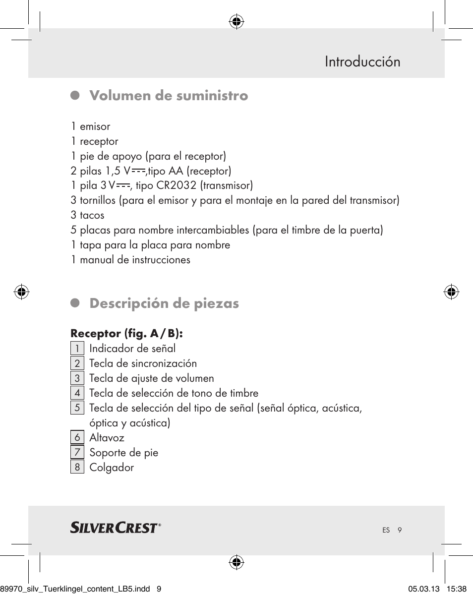 Introducción, Volumen de suministro, Descripción de piezas | Silvercrest Z30914 User Manual | Page 9 / 72