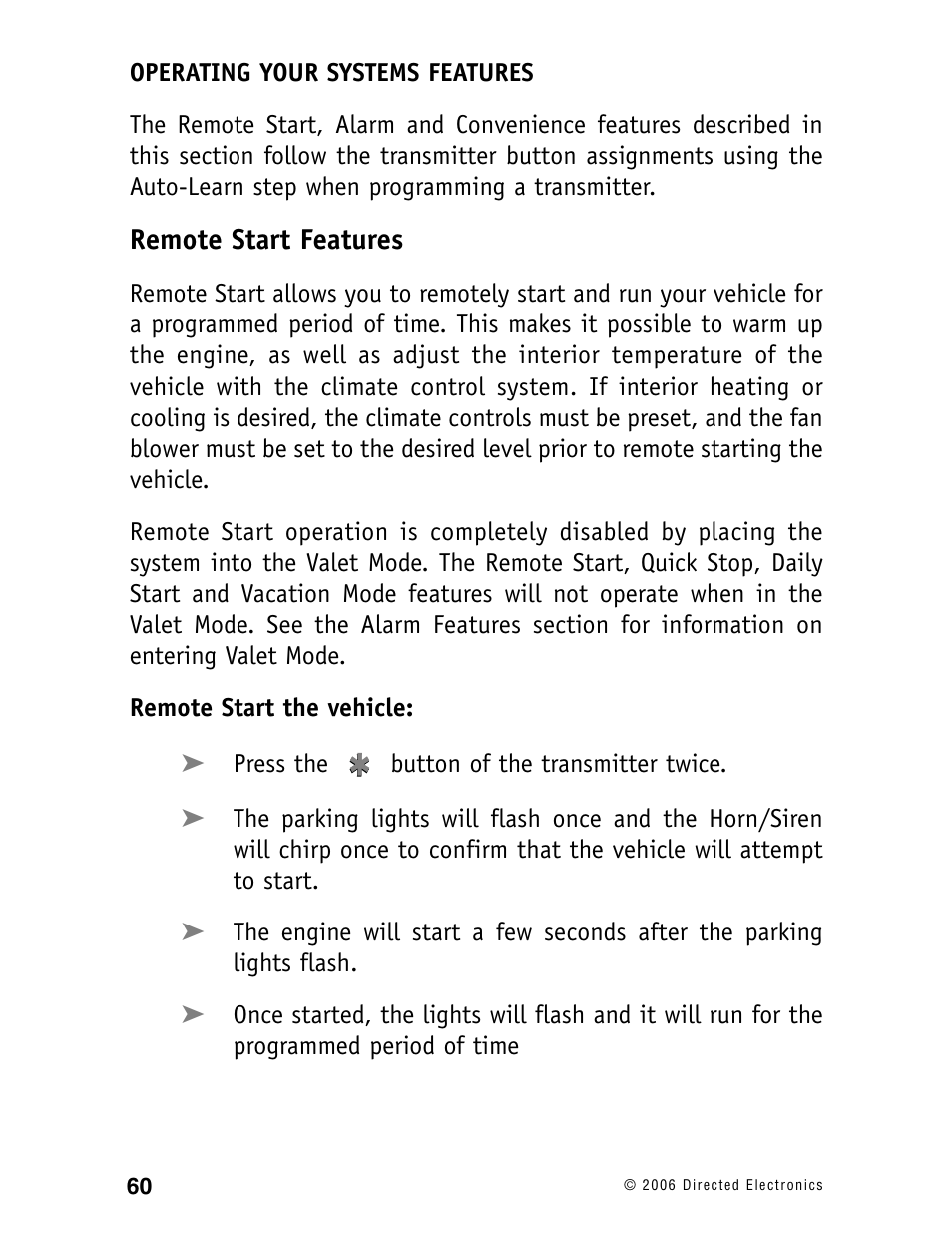 Remote start features | Ready Remote 24927 User Manual | Page 63 / 79