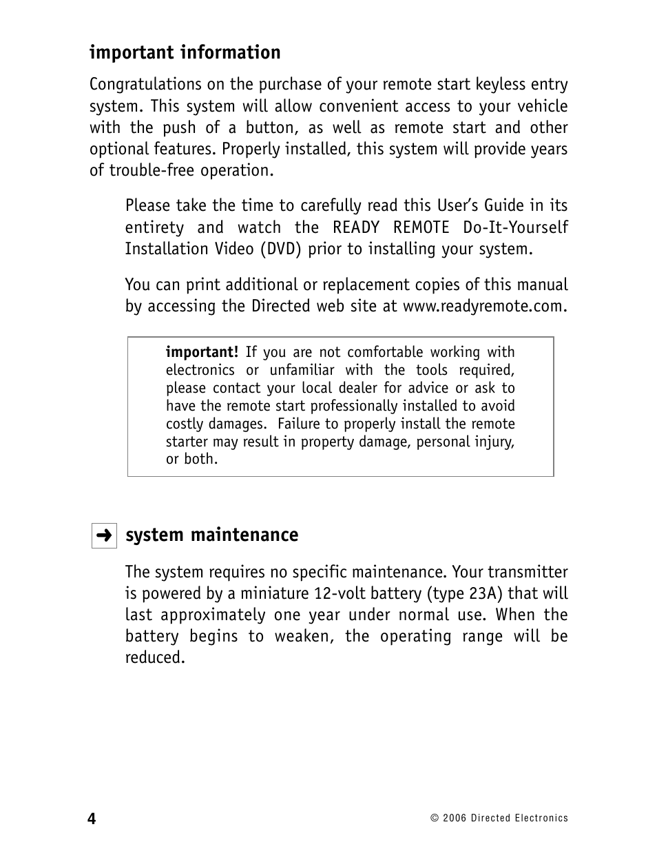 Important information, System maintenance | Ready Remote 24927 User Manual | Page 7 / 79