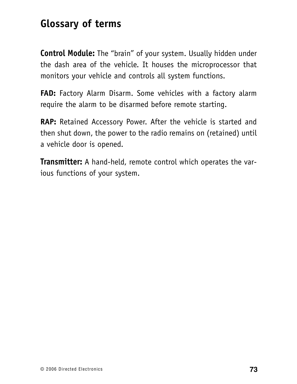 Glossary of terms | Ready Remote 24927 User Manual | Page 76 / 79