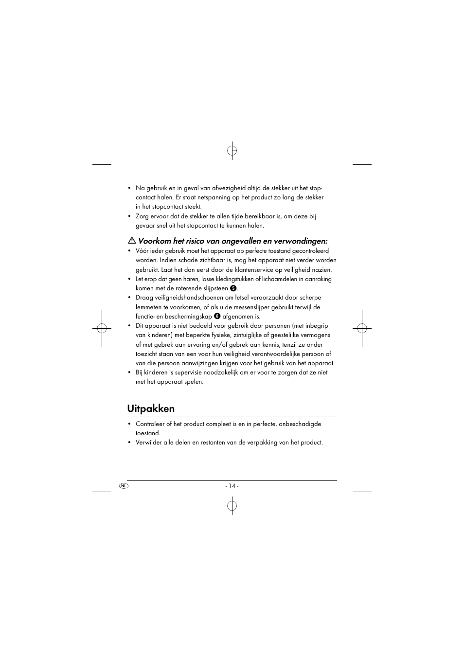 Uitpakken, Voorkom het risico van ongevallen en verwondingen | Silvercrest SEAS 20 A1 User Manual | Page 17 / 43