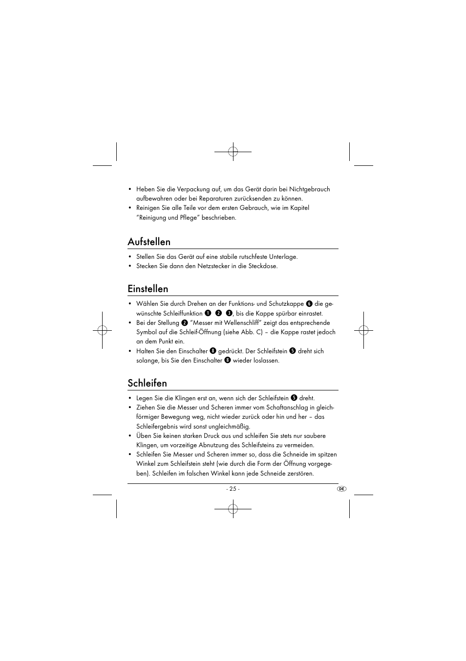 Aufstellen, Einstellen, Schleifen | Q w e | Silvercrest SEAS 20 A1 User Manual | Page 28 / 43