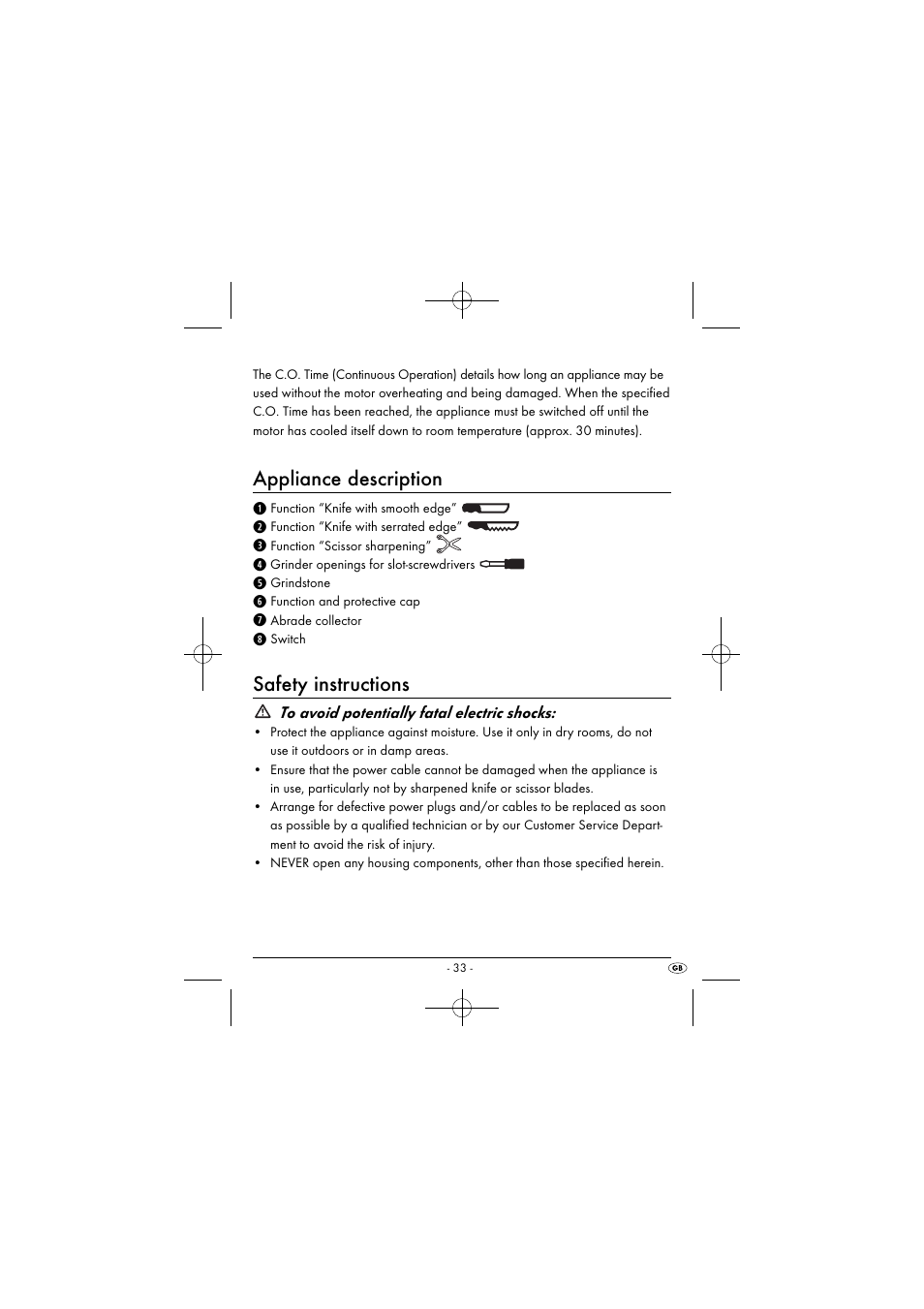 Appliance description, Safety instructions | Silvercrest SEAS 20 A1 User Manual | Page 36 / 43